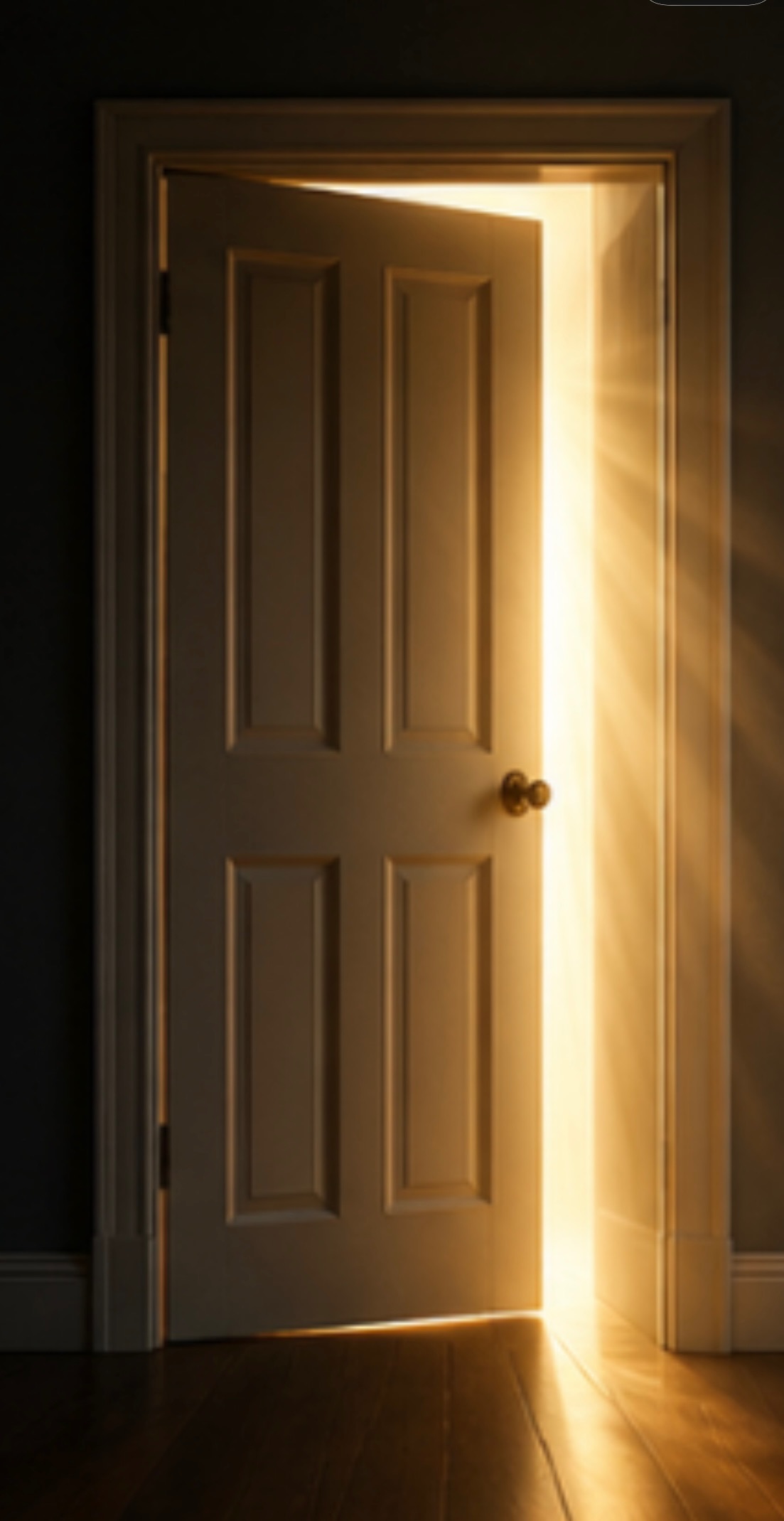 An open door with warm light streaming through — Always Open, Always Yours